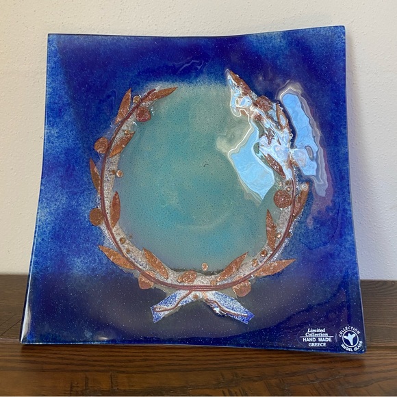 Hand Crafted Other - LAST CHANCE Crown of Laurels fused glass handmade plate Collection Angel Glass